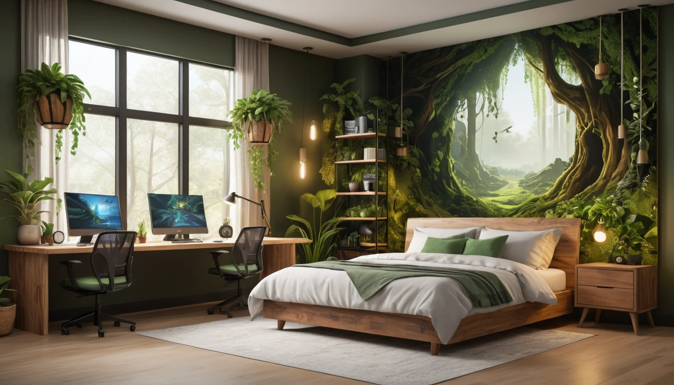 nature inspired gaming bedroom