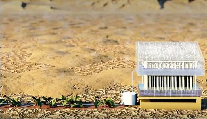 olar-powered water generator in a desert setting